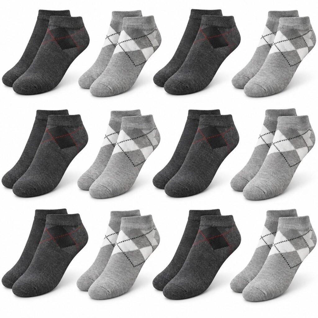 CALIENT 12 Pairs Ankle Length Cotton Socks for Men, Pack of 12, Assorted