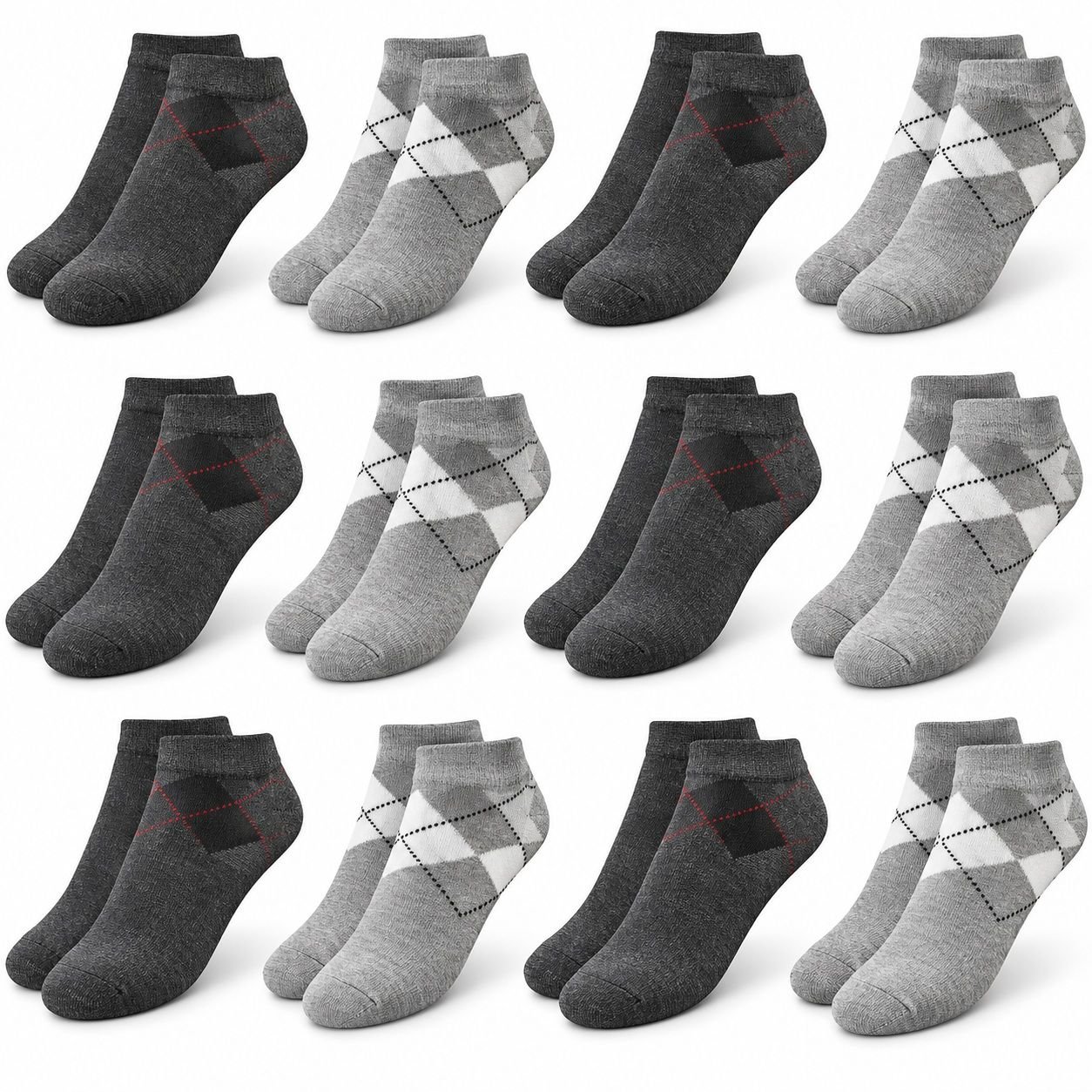 CALIENT 12 Pairs Ankle Length Cotton Socks for Men, Pack of 12, Assorted