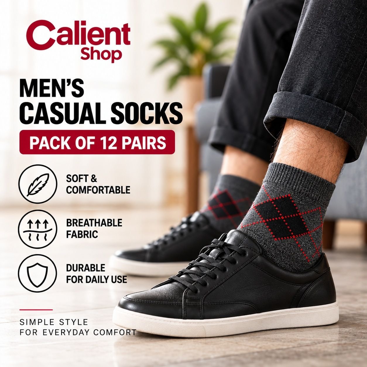CALIENT 12 Pairs Ankle Length Cotton Socks for Men, Pack of 12, Assorted - Image 2