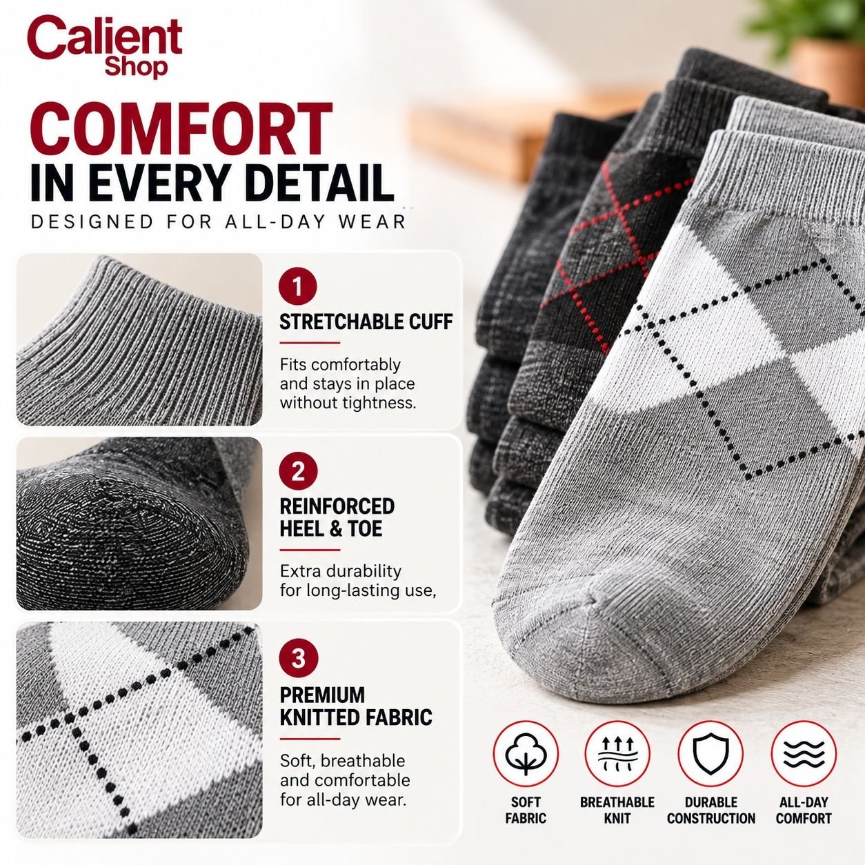 CALIENT 12 Pairs Ankle Length Cotton Socks for Men, Pack of 12, Assorted - Image 3